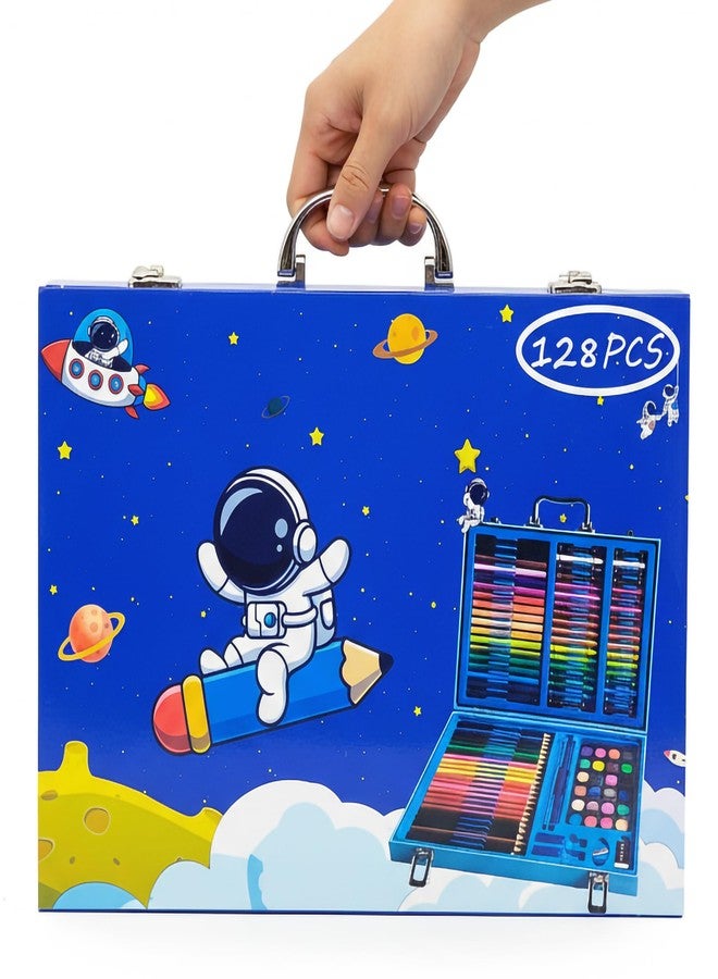 في جراسب مجموعة أدوات الرسم والتلوين VGRASSP المكونة من 128 قطعة بتصميم فضائي للأطفال - مجموعة فنية كاملة مع ألوان مائية، وألوان باستيل زيتية، وأقلام تلوين، وأقلام رصاص ملونة، وغيرها - مجموعة أدوات مدرسية محمولة - Image 5